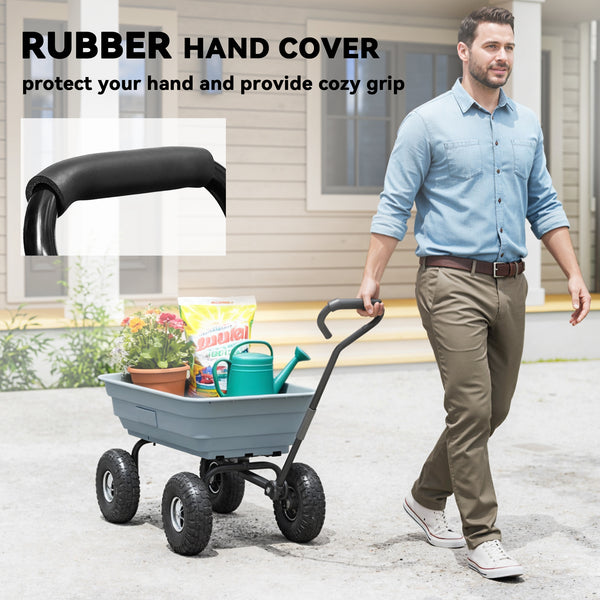 Steel garden cart with handle and 10-inch pneumatic tires,