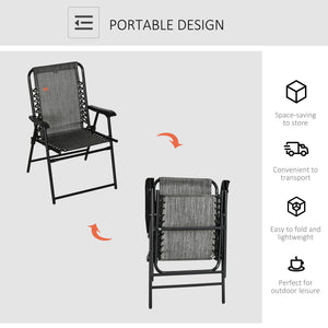 Folding outdoor chair with armrests and elastic backrest, grey