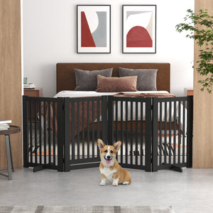 Freestanding 4-Panel Black Wooden Pet Gate