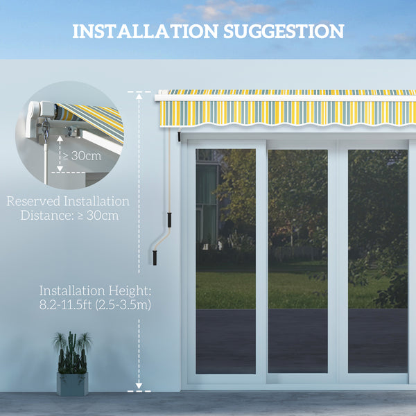 9.8 x 6.6 ft manual retractable awning with LED lighting, yellow/grey