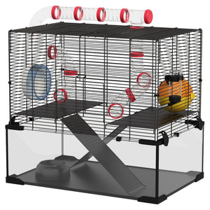 Cage with deep glass bottom, tunnel system, platforms and nest box