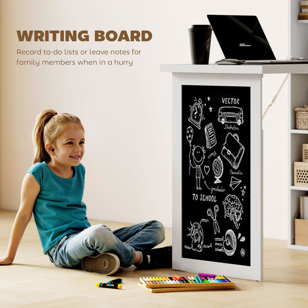 Foldable and convertible wall-mounted computer desk with blackboard, white