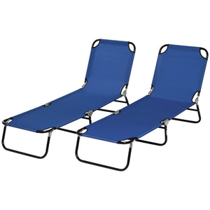 Set of 2 folding sun loungers with reclining backrests, blue 
