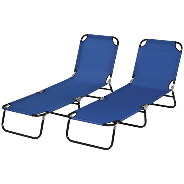 Set of 2 folding sun loungers with reclining backrests, blue 