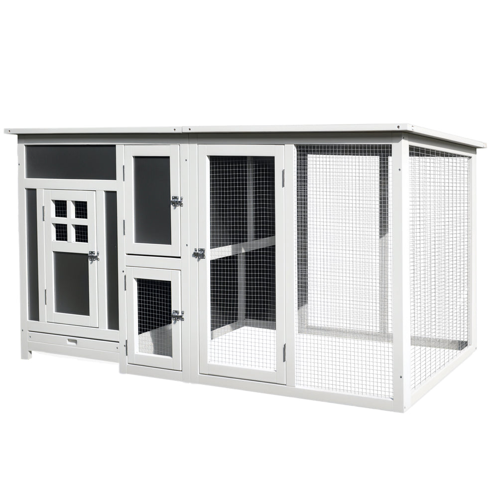 63" Wooden Chicken Coop with Nesting Box and Run