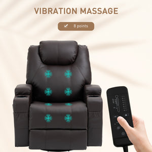 Massage chair with 8 vibration points, swivel rocker recliner, brown