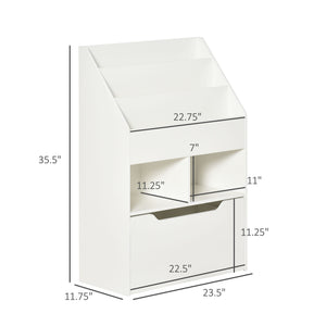 Multi-shelf bookcase with storage drawer, white