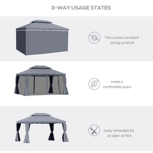 10 x 13 double-roofed gazebo with mosquito net and curtains, dark grey