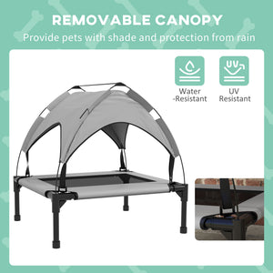Elevated dog bed with breathable mesh canopy, light gray