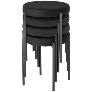 Set of 4 modern stackable stools with metal legs, black