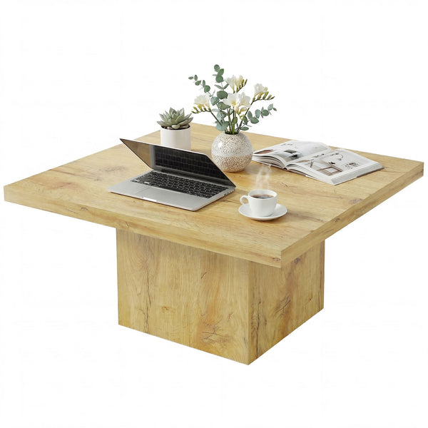 Square coffee table with 4 cm thick top, natural wood