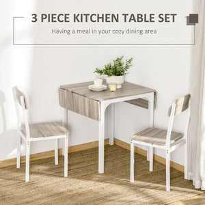 Drop-leaf kitchen table with 2 chairs for apartments and studios, natural color.