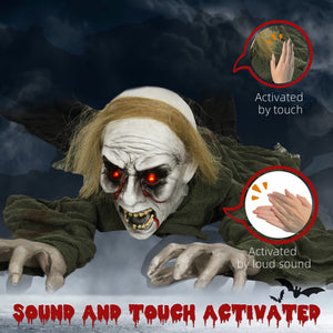 Crawling Zombie Halloween Decoration, Animated Decorative Accessory with Sound Activation and Light-Up Eyes