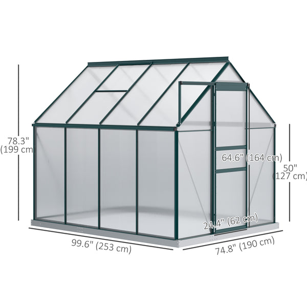Polycarbonate greenhouse with adjustable ventilated roof and gutter