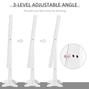 Freestanding jewelry cabinet with illuminated mirror, adjustable angle and 16 LEDs, warm white