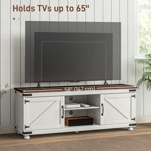 Farmhouse TV Stand for TVs up to 65 inches, with Barn Doors, Distressed White