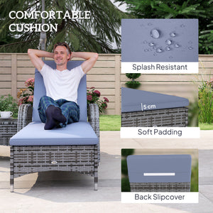 3 Pieces Patio Rattan Chaise Lounge Set, Outdoor PE Wicker Reclining Lounger Furniture Set, Adjustable Portable with Wheeled & Side Table, Grey