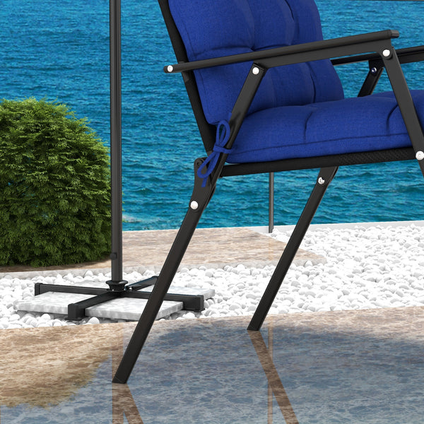 Set of 2 Outdoor Patio Chair Cushions with Ties, Tufted, Navy Blue