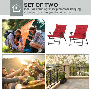 Set of 2 folding outdoor chairs with adjustable backrest, red