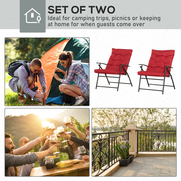 Set of 2 folding outdoor chairs with adjustable backrest, red