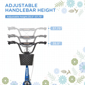 Scooter with adjustable handlebars, 2 brakes, cup holder basket, blue