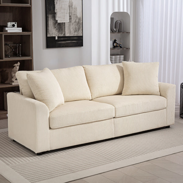 Modern 3 seater sofa with pocket springs and 2 decorative cushions, cream white