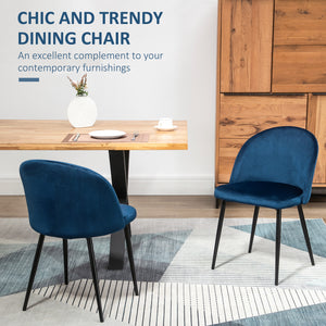 Set of 2 mid-back dining chairs with velvet upholstery, dark blue
