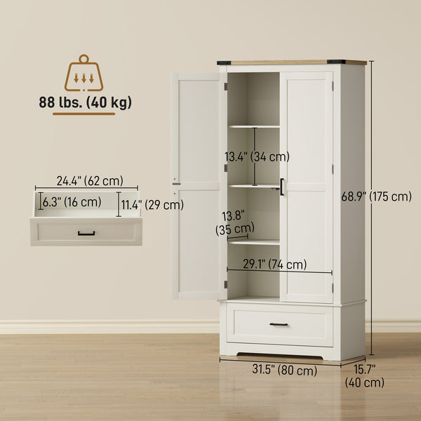 Farmhouse-style kitchen cabinet with 2 doors, 1 drawer, and adjustable shelves, cream white