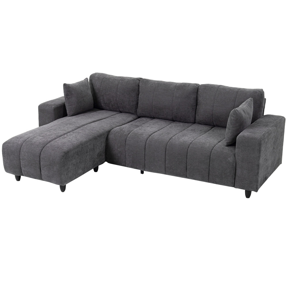 L-shaped sectional sofa with reversible chaise and pocket springs, dark gray