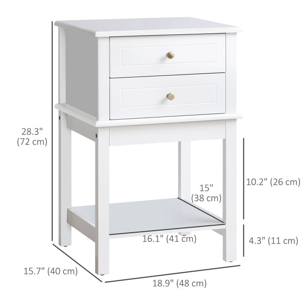Modern side table with drawers and storage shelf, white