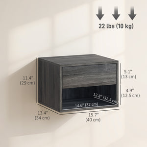 Set of 2 floating nightstands with drawer and open shelf – Gray