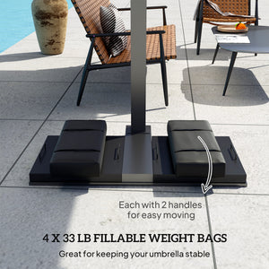 Set of 4 parasol base weight bags with handles, black 