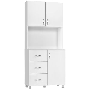 Freestanding Kitchen Buffet with Built-In Storage, White