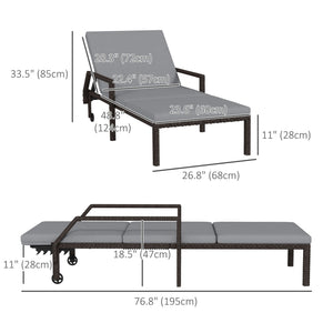 2 PE rattan outdoor lounge chairs, grey
