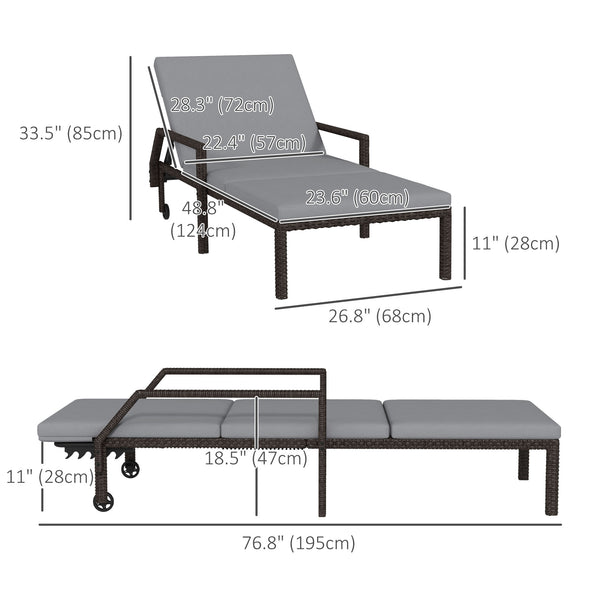 2 PE rattan outdoor lounge chairs, grey