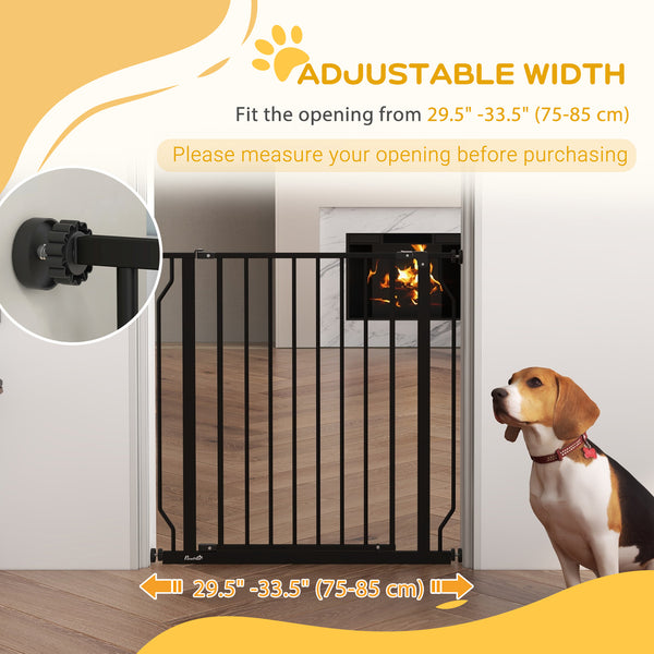 Pet barrier with door and double locking system, black