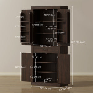 Country style storage unit with 4 barn doors, brown