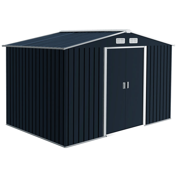 Garden shed with foundation kit and double door, dark grey