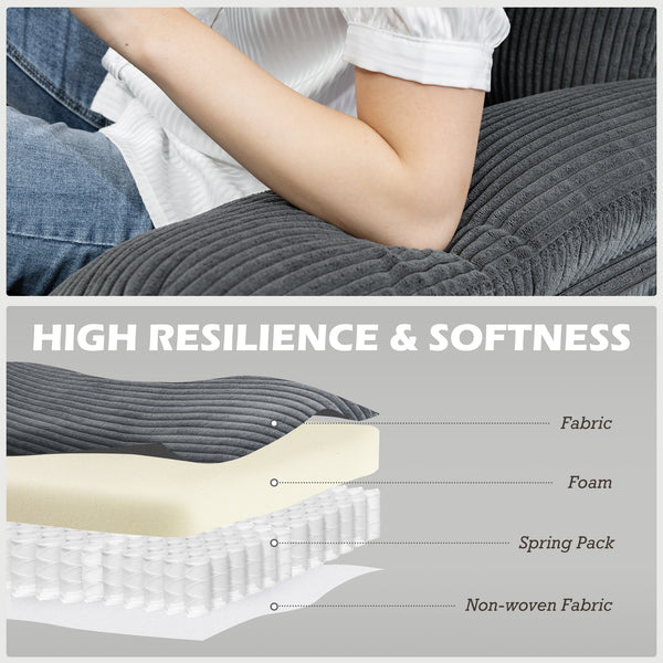 Corner sofa with modular chaise longue, cushions and wooden legs for living room, dark grey