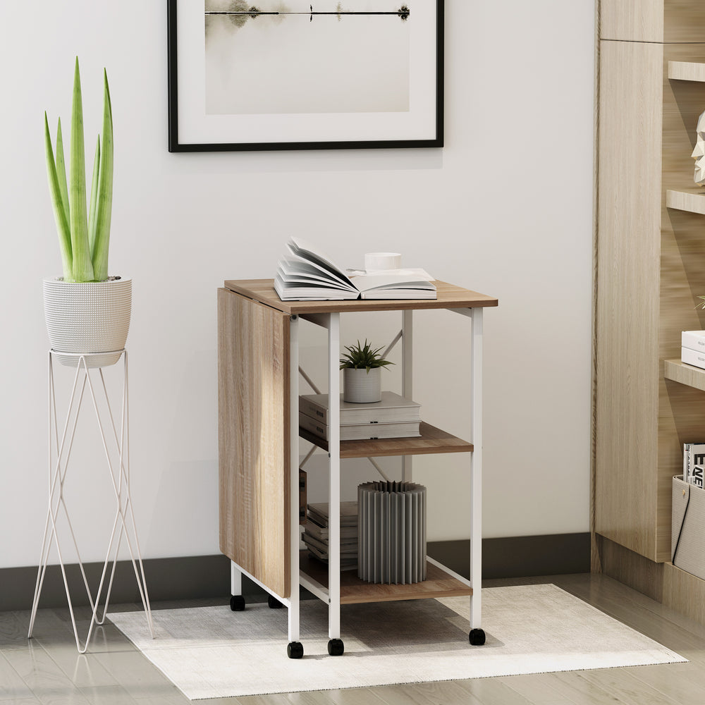Folding computer desk with storage shelves