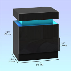 Set of 2 bedside tables with LED lighting and 2 drawers, black.