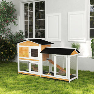 2-tier wooden rabbit hutch with ramp and outdoor run
