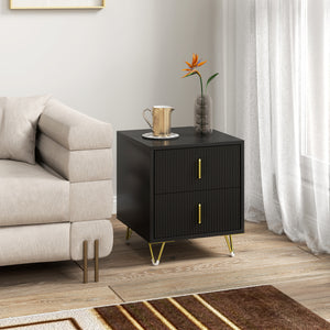 Modern bedside table with 2 drawers and metal legs, black