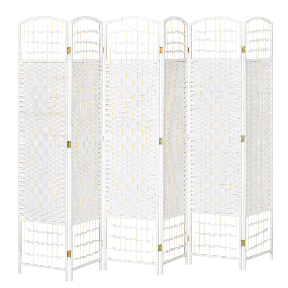 6-Panel Folding and Self-Supporting Corrugated Fiber Room Divider, White