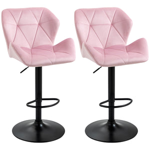 Set of 2 pink velvet fabric bar stools