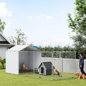Galvanized steel kennel with waterproof cover