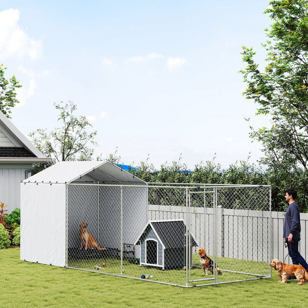 Galvanized steel kennel with waterproof cover
