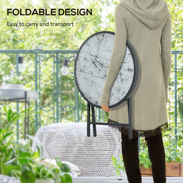 Round folding outdoor side table, white