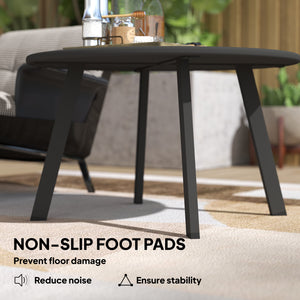 Round Outdoor Side Table with Metal Frame and Non-Slip Feet, Black