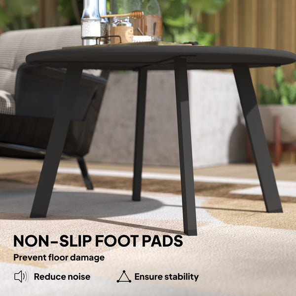 Round Outdoor Side Table with Metal Frame and Non-Slip Feet, Black